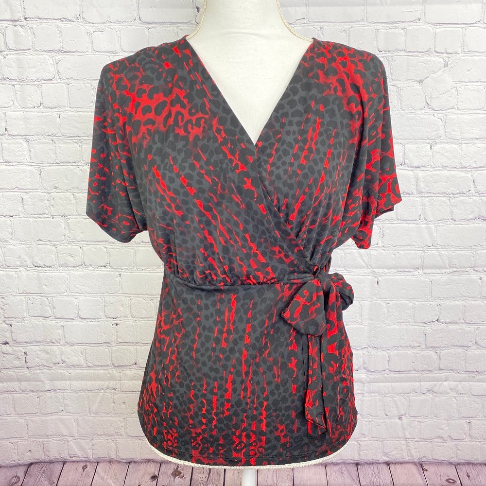 Jennifer Lopez Black & Red Leopard Print Blouse